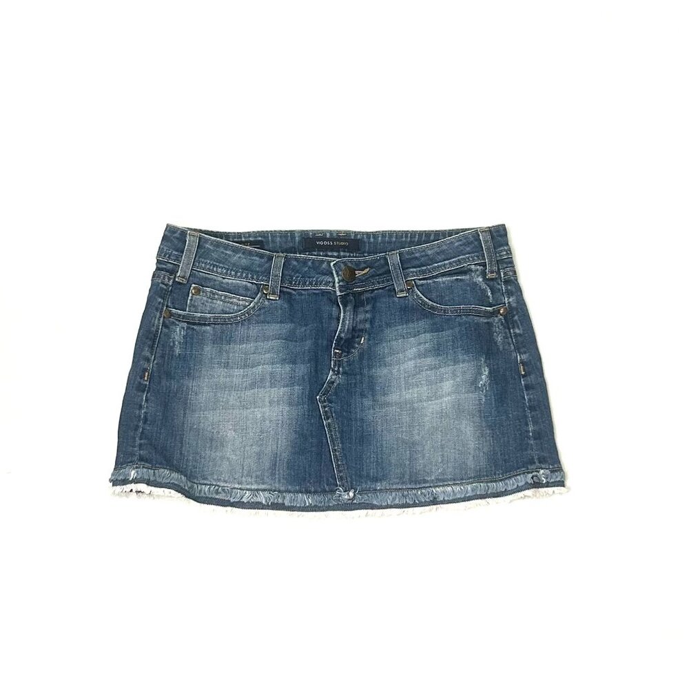vigoss studio denim mini skirt w/ distressing and pockets